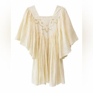 Toast Embroidered Boho Cottagecore Flowy Mini Dress Cream Cotton SZ Small